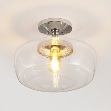 Marfa 14" Glass/Iron Farmhouse Modern LED Flush Mount - JONATHAN Y